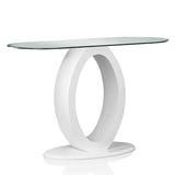 Furniture of America Modine 47" Long Contemporary Console Tables, Modern Furniture, Beveled Tempered Glass, O-Shaped High Gloss Pedestal, for Entryway, Hallway, Living Room, White Furniture of America