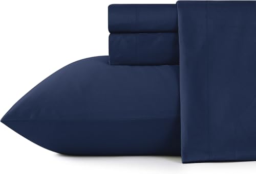 Shunjie.Home 100% Cotton Full Bed Sheets Set - 600 Thread Count Sateen - 4 Piece Bed Sheet Set, Deep Pocket with All Around Elastic, Breathable & Durable Hotel Luxury Bedding - Navy Blue Shunjie.Home