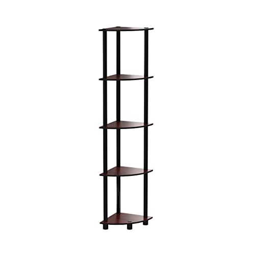 Furinno Turn-N-Tube 5 Tier Corner Display Rack Multipurpose Shelving Unit, 1-Pack, Dark Cherry/Black - WoodArtSupply