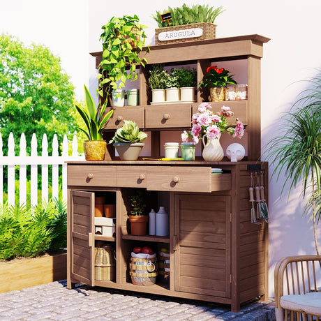 Topmax 65.7'' Tall Garden Potting Bench Table with Hutch HouseOfZazla
