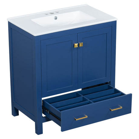 Bathroom Vanity With Single Sink, Combo Cabinet Undermount Sink, Bathroom Storage Cabinet With Two Doors And A Drawer, Soft Closing, Multifunctional Storage, Solid Wood Frame HouseOfZazla