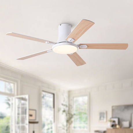 Flush Mount Ceiling Fans With LED Light And Remote Control, 5 Blades HouseOfZazla