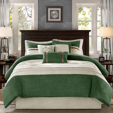 7 Pc Faux Suede Comforter Set Green King HouseOfZazla