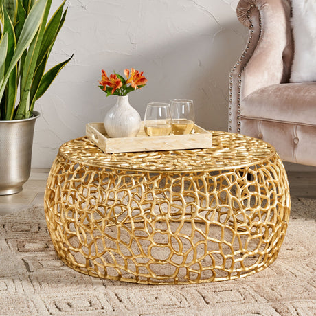 Modern Glam Mesh Coffee Table with Gold Accents and Aluminum Frame HouseOfZazla