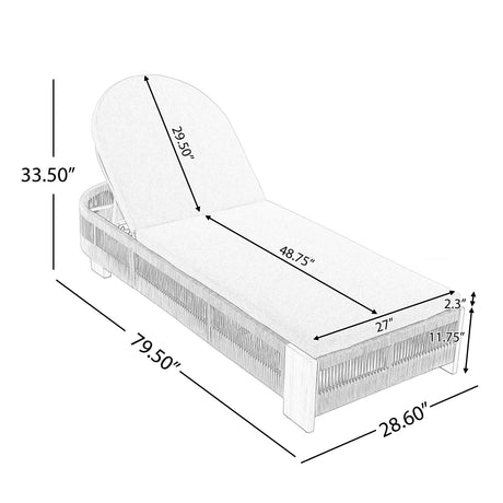 Outdoor Chaise Lounge Chair, Acacia Wood with Adjustable Backrest and Cushion HouseOfZazla
