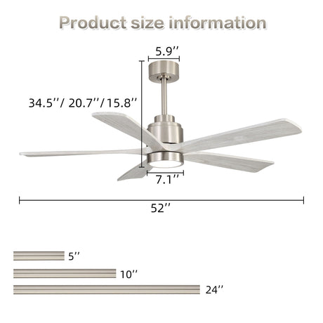 Ultra Quiet Reversible Ceiling Fan With Dimmable LED Light - Brushed Nickel HouseOfZazla