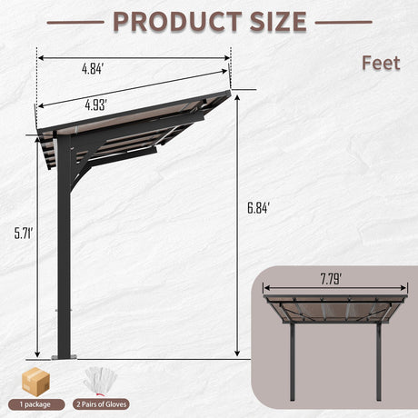 8x5ft Galvanized Steel Carport with Sloped PC Roof HouseOfZazla