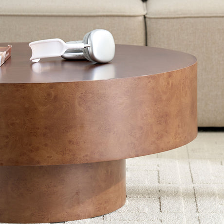 31.49'' Faux Burl Wood Pattern Round Coffee Table with Sturdy Pedestal HouseOfZazla