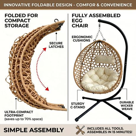 Foldable Hanging Egg Chair with Stand and Cushion HouseOfZazla