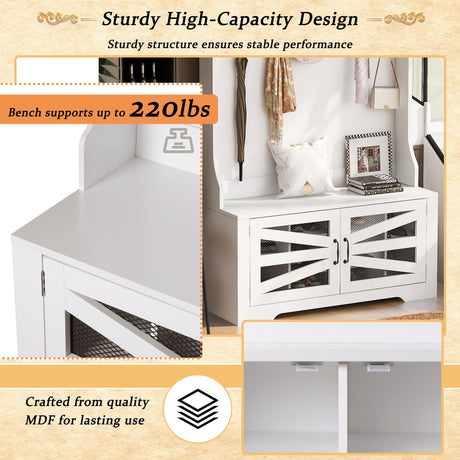 Entryway Bench With Coat Rack, 3 In 1 Design And Adjustable Shelves HouseOfZazla