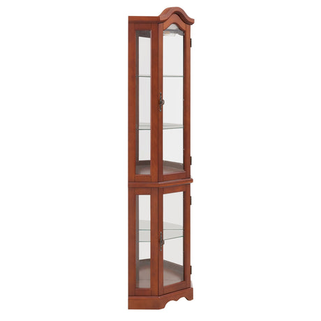 Corner Curio Cabinet With Lights, Adjustable Shelves, Mirrored Back - Walnut HouseOfZazla