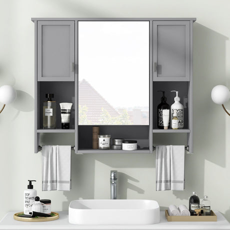 Wall Mounted Bathroom Storage Cabinet With Mirror, Medicine Cabinet With Towel Bar HouseOfZazla
