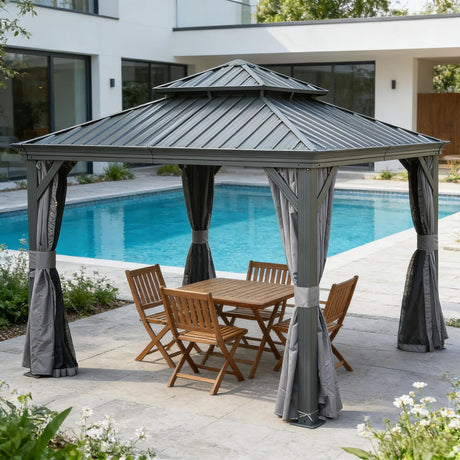 13x13FT Outdoor Hardtop Gazebo with Galvanized Steel Double Roof HouseOfZazla