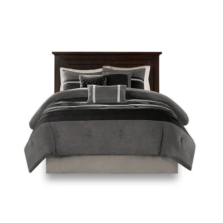 7 Pc Pieced Faux Suede Comforter Set Black Queen HouseOfZazla