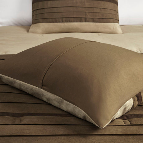 7 Piece Faux Suede Comforter Set Natural Queen HouseOfZazla