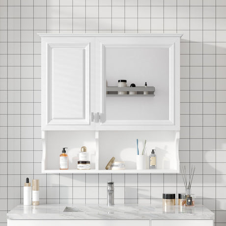 Wall Mounted Mirror Medicine Cabinet, Bathroom Storage With Doors And Open Shelves HouseOfZazla