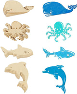 24 Pieces Unfinished Sea Creatures Wood Cutouts for Crafts, Wooden Ocean Animals (Octopus, Shark, Whale, Dolphin) WoodArtSupply
