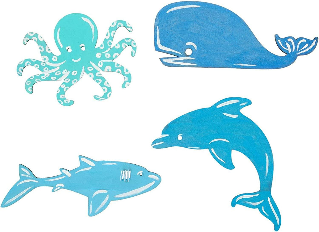 24 Pieces Unfinished Sea Creatures Wood Cutouts for Crafts, Wooden Ocean Animals (Octopus, Shark, Whale, Dolphin) WoodArtSupply