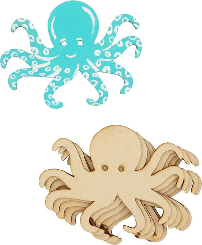 24 Pieces Unfinished Sea Creatures Wood Cutouts for Crafts, Wooden Ocean Animals (Octopus, Shark, Whale, Dolphin) - WoodArtSupply