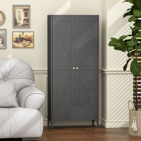 Adjustable 2 Door Kitchen Pantry Cabinet With Striped Design HouseOfZazla