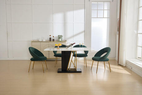 Velvet Fabric Dining Chair with Curved Backrest and Golden Metal Legs HouseOfZazla