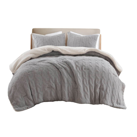 3 Pieces Full/Queen Cable Knit Chenille Comforter Set Gray HouseOfZazla