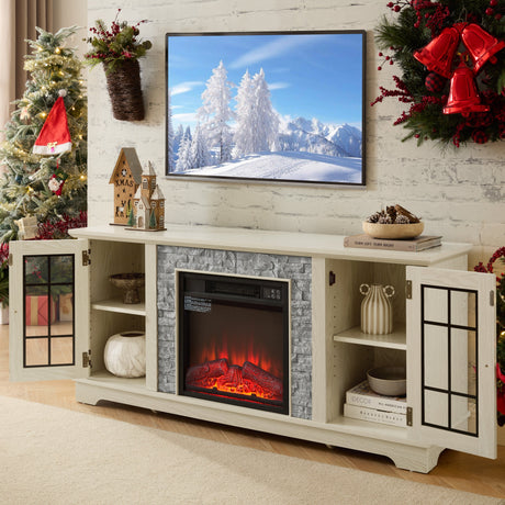 58" Modern TV Stand with Electric Fireplace and Storage HouseOfZazla
