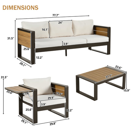 Aluminum Frame Large 4-Piece Outdoor Patio Furniture Set for 5 Person HouseOfZazla