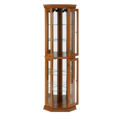 Corner Curio Cabinet With Lights, Adjustable Tempered Glass Shelves, Mirrored Back, Display Cabinet (E26 Light Bulb Not Included) HouseOfZazla