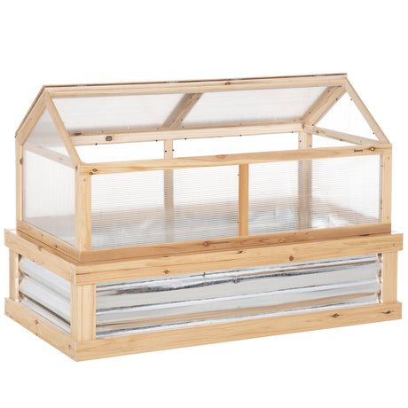 Outsunny - Raised Garden Bed With Polycarbonate Greenhouse, Wooden Garden Cold Frame Greenhouse, Flower Planter Protection, 48" x 24" x 32" - Natural HouseOfZazla