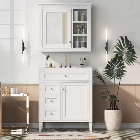 Bathroom Vanity With Medicine Cabinet, Royal Mirror Cabinet, Modern Bathroom Storage Cabinet With 2 Soft Closing Doors And 4 Drawers HouseOfZazla