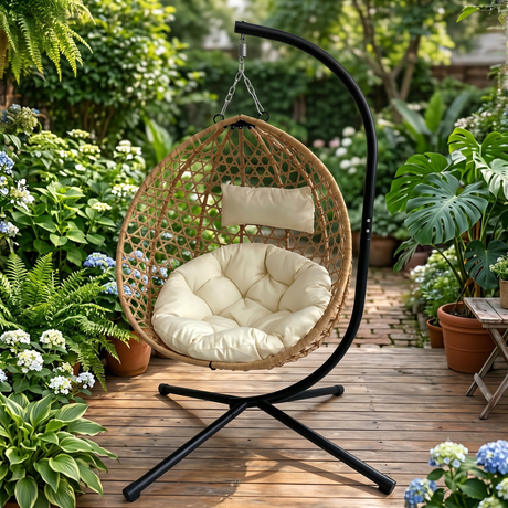 Foldable Hanging Egg Chair with Stand and Cushion HouseOfZazla