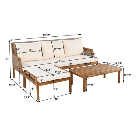 3 Piece Acacia Wood Patio Furniture Set with Coffee Table HouseOfZazla