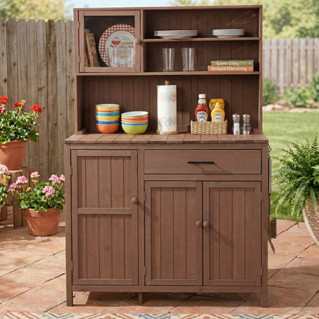 TOPAMX Potting Bench with Hutch, Solid Fir Wood Garden Workstation HouseOfZazla