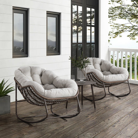 Outdoor Rattan Rocking Chair with Padded Cushion HouseOfZazla