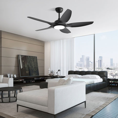 Ceiling Fan With Dimmable LED Light And Remote Control, 5 Blades DC Motor - Black HouseOfZazla