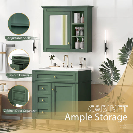 Bathroom Vanity With Medicine Cabinet, Royal Mirror Cabinet, Modern Bathroom Storage Cabinet With 2 Soft Closing Doors And 4 Drawers HouseOfZazla