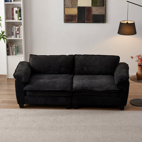 Living Room Furniture Big Loveseat Luxury Couch with Soft Chenille Upholstered Sofa Black HouseOfZazla