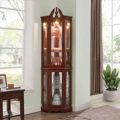 Corner Curio Cabinet With Lights, Adjustable Tempered Glass Shelves, Display Cabinet (E26 Light Bulb Not Included) - Mirrored / Walnut HouseOfZazla