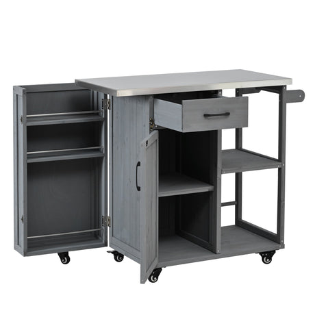 Outdoor Kitchen Island Fir Wood Prep Station with Stainless Steel Top HouseOfZazla