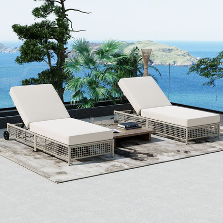 Outdoor Lounge Chair With 5 Position Backrest With Cushion And Wheels HouseOfZazla