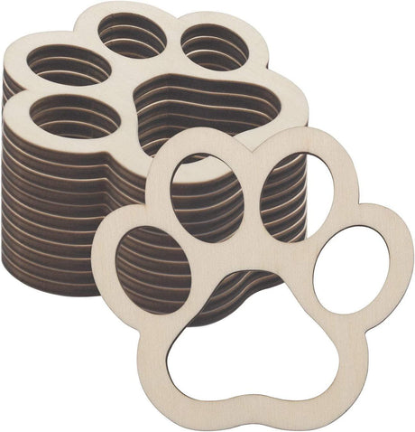 24Pcs Paw Shaped Wooden Cutouts Dog Cat Claws Cutouts Unfinished Wood Pet Paw DIY Craft Decoration, 3.1X3.3 In WoodArtSupply