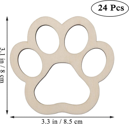 24Pcs Paw Shaped Wooden Cutouts Dog Cat Claws Cutouts Unfinished Wood Pet Paw DIY Craft Decoration, 3.1X3.3 In - WoodArtSupply