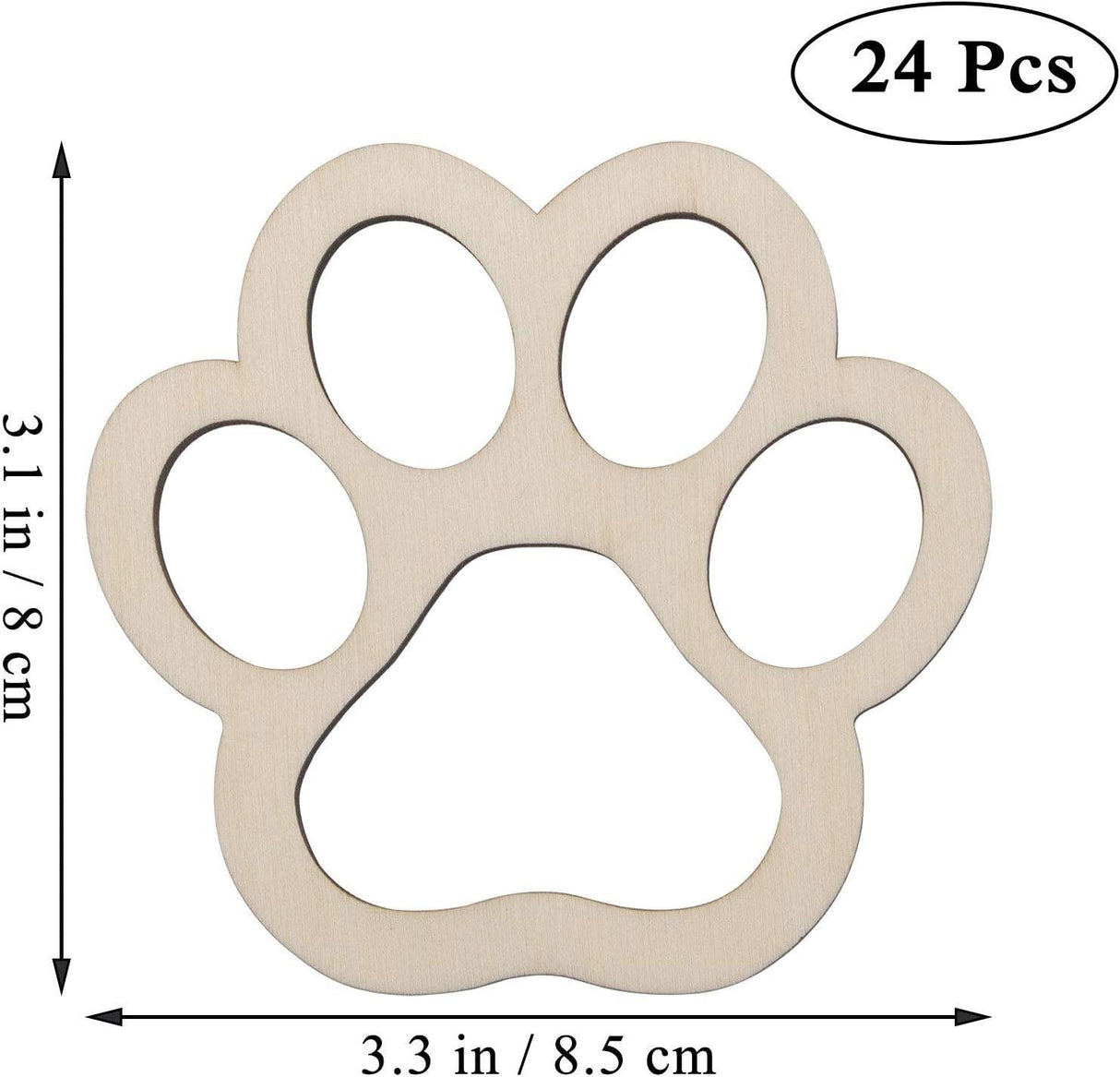 24Pcs Paw Shaped Wooden Cutouts Dog Cat Claws Cutouts Unfinished Wood Pet Paw DIY Craft Decoration, 3.1X3.3 In WoodArtSupply