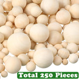 250 Pieces Wooden Balls Unfinished round Wood Balls Craft Small Assorted Spheres in 7 Sizes DIY Craft Projects Jewelry WoodArtSupply
