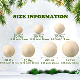 250 Pieces Wooden Balls Unfinished round Wood Balls Craft Small Assorted Spheres in 7 Sizes DIY Craft Projects Jewelry WoodArtSupply