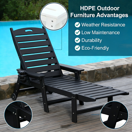 HDPE Chaise Lounge Chair Outdoor with Adjustable Backrest HouseOfZazla