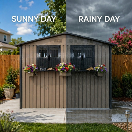 6x9 FT Outdoor Metal Storage Shed with Window & Flower Rack HouseOfZazla