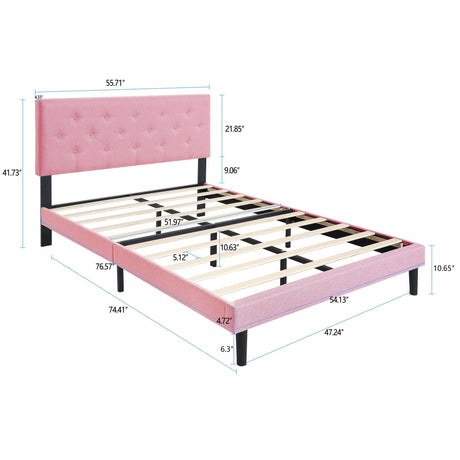 Modern Upholstered Platform Bed Frame With Button Tufted Fabric Headboard HouseOfZazla