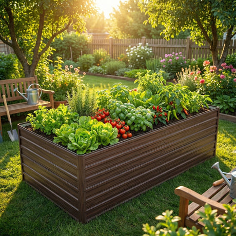 Woodgrain Aesthetic & Metal Strength: 8x4x2FT Galvanized Raised Garden Bed Kit HouseOfZazla